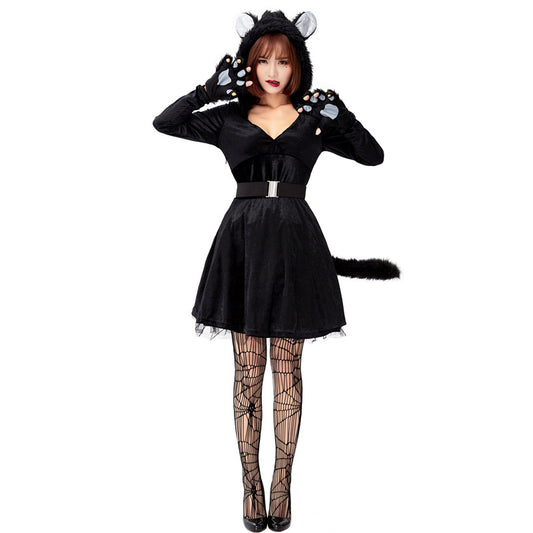 Black cat hooded mesh fluffy skirt KS118